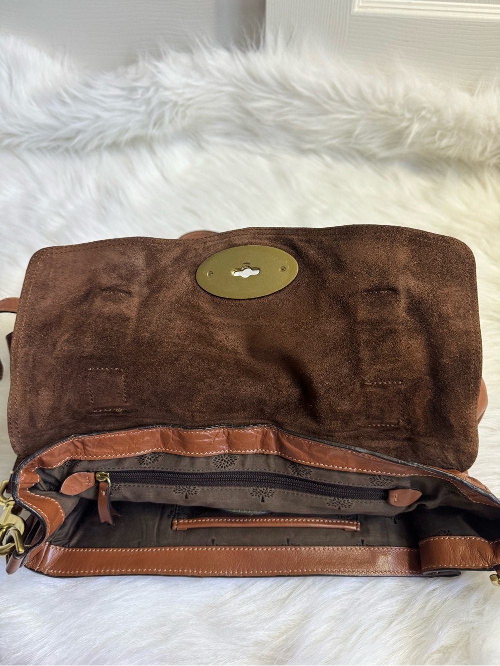Brown Leather Satchel with Gold Hardware - Picture 10 of 16